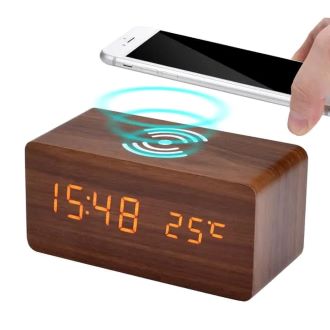 Wooden LED Clock with Wireless Charging