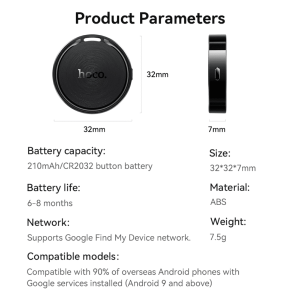 Hoco O Tag Intelligent Positioning Anti-Lost Device E96A Busca – Support Google Find My Network [Suitable for Android]
