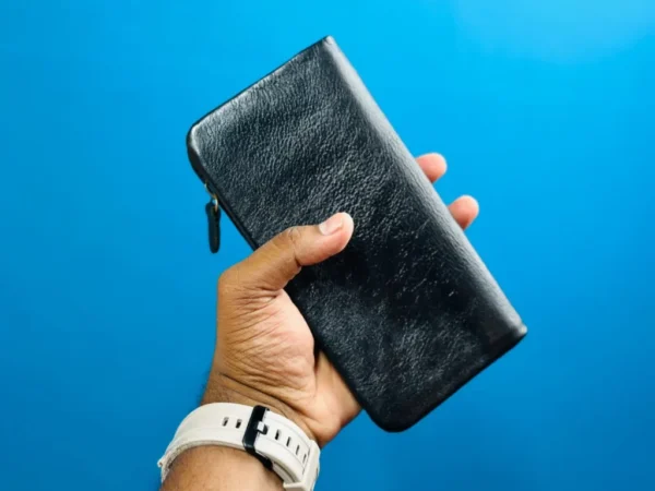 Classic Genuine Leather Trifold Long Wallet – Black