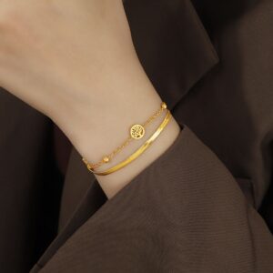 Double layered tree of life stainless still bracelet