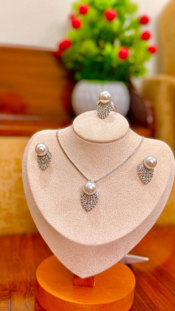 White Pearl Angel Wing Necklace Set – Cubic Zirconia Accent