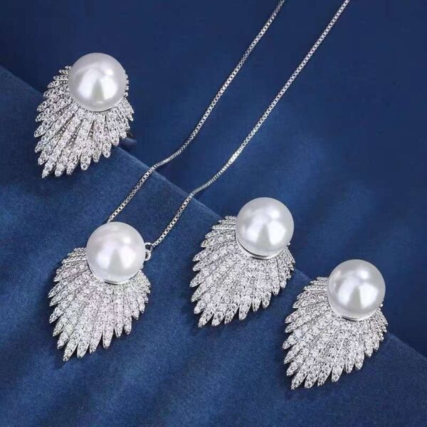 White Pearl Angel Wing Necklace Set – Cubic Zirconia Accent